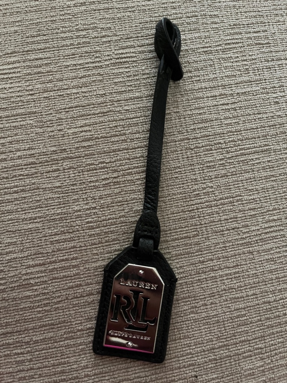 Ralph Lauren Black Leather purse Tag with Silver RL Plate